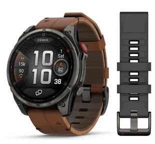 Смарт-годинник Garmin Fenix 8 Pro &ndash; 47 mm, AMOLED Sapphire, Carbon grey DLC titanium with Chestnut leather band 010-03198-40 010-03198-40 фото